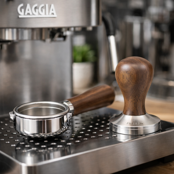 Presso Gaggia Coffee Tamper & Bottomless Portafilter 58mm Walnut Set - Image 2