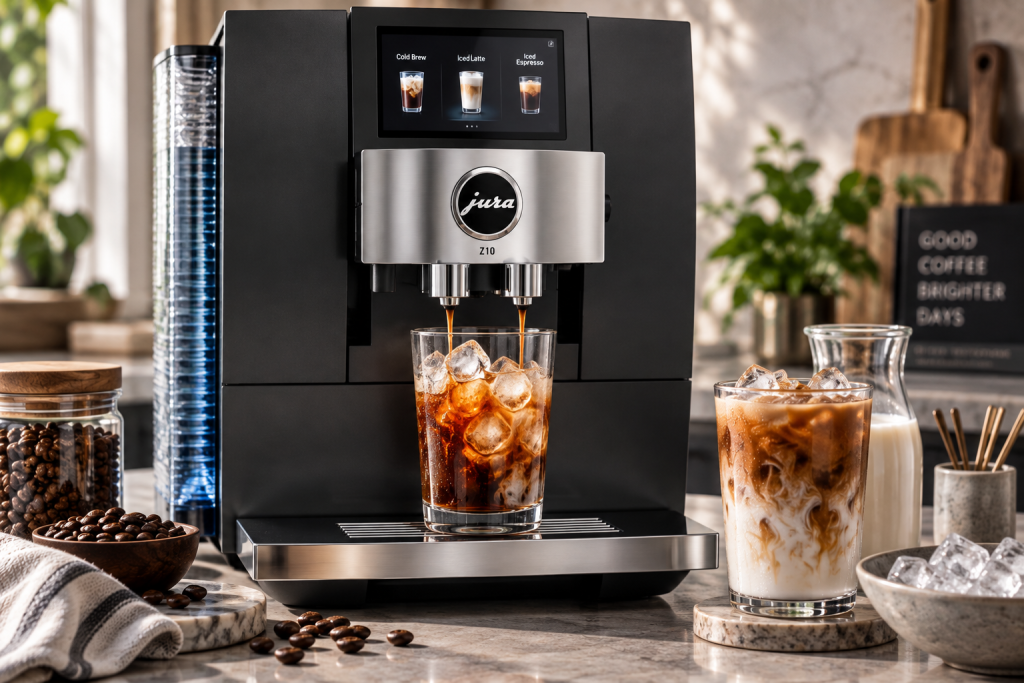 JURA Z10 preparing iced coffee using the Cold Extraction Process