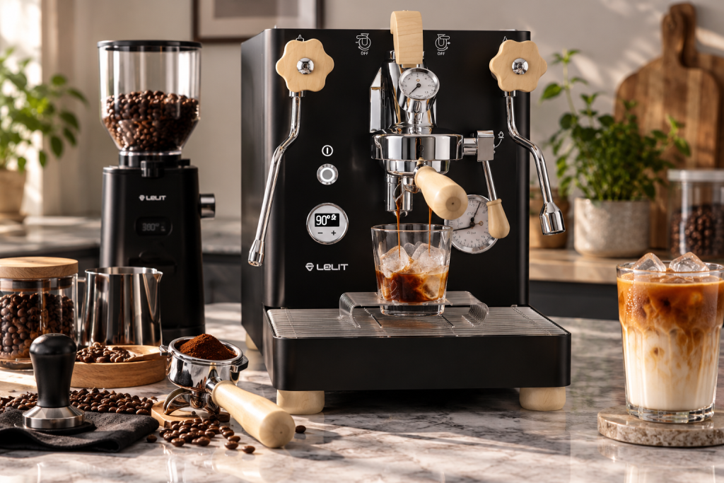 Lelit Bianca V3 speciality espresso machine preparing iced coffee