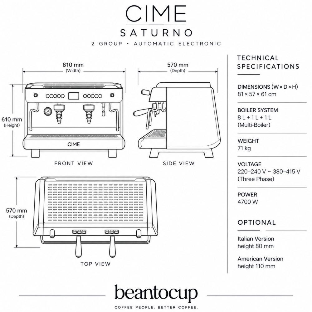 CIME Saturno 2 Group Automatic Electronic Espresso Machine - Image 6